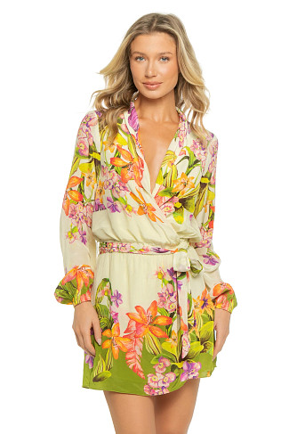 CREAM Floral Long Sleeve Wrap Mini Dress