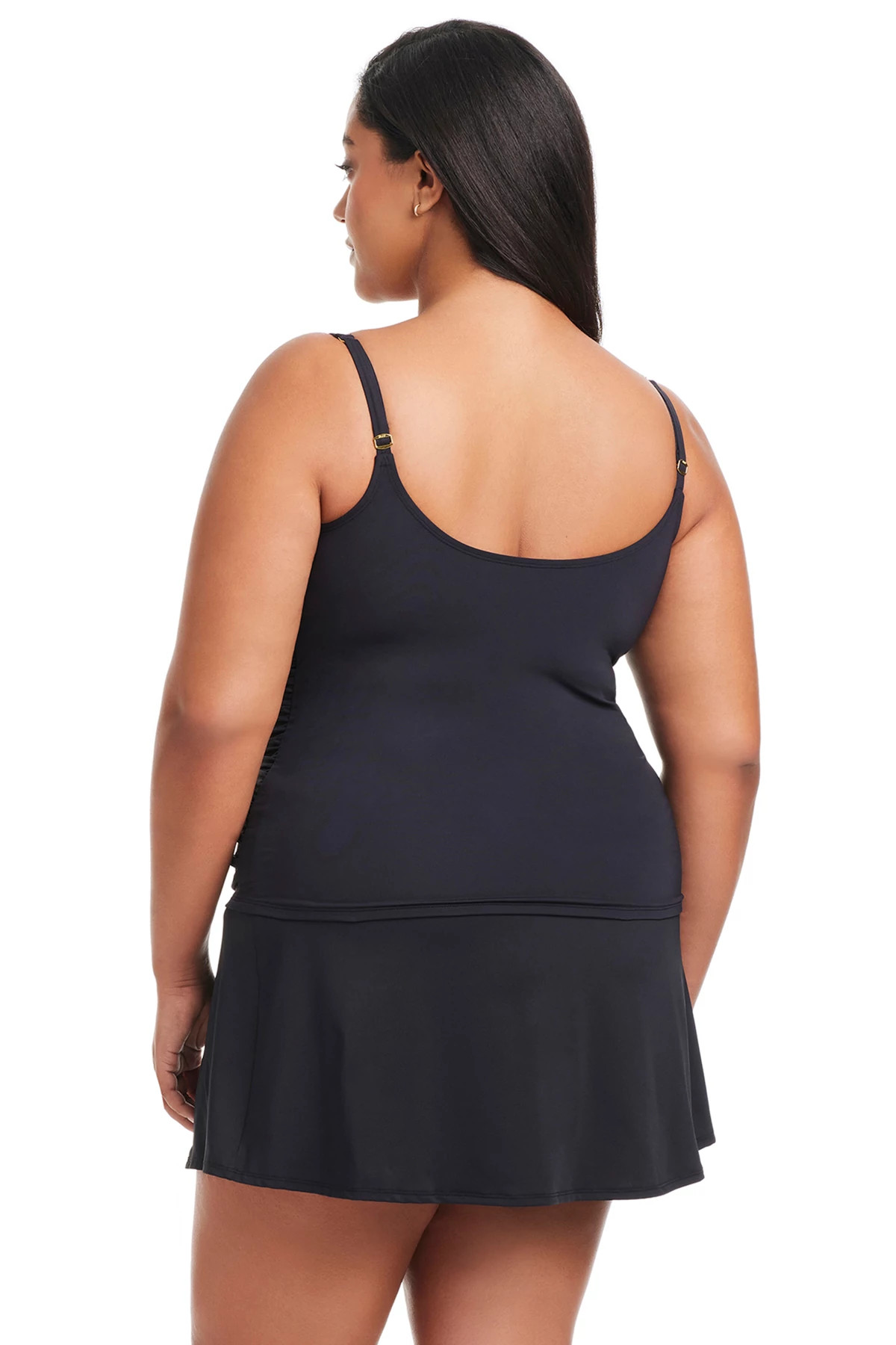 BLACK Scoop Neck Tankini Top image number 2