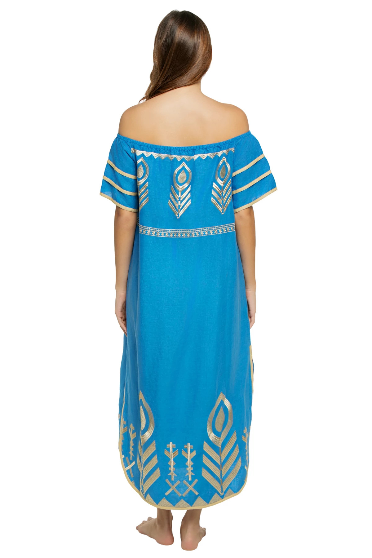 BLUE RAF GOLD Metallic Embroidered Linen Midi Dress image number 2