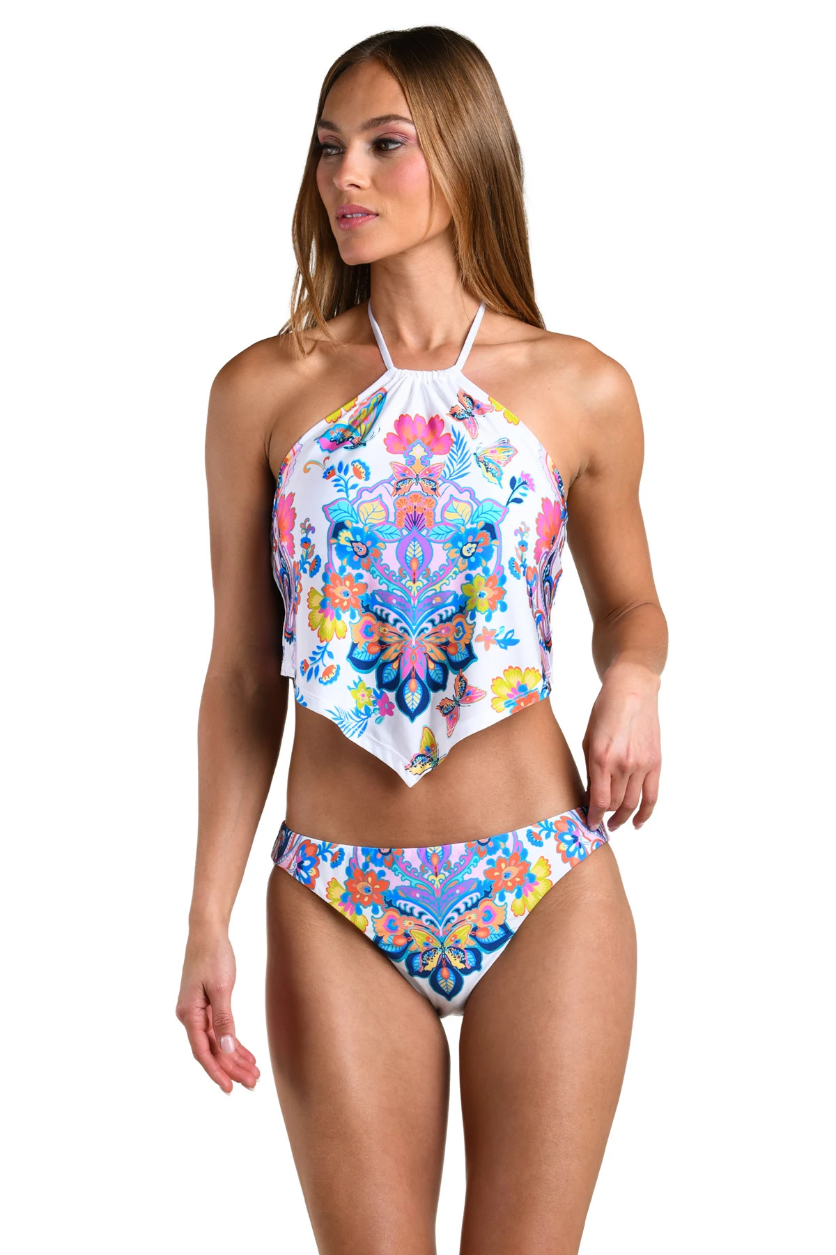 MULTI Butterfly High Neck Scarf Bikini Top image number 3