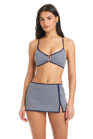 NAVY MOOD Gingham Lace-Up Bralette Bikini Top