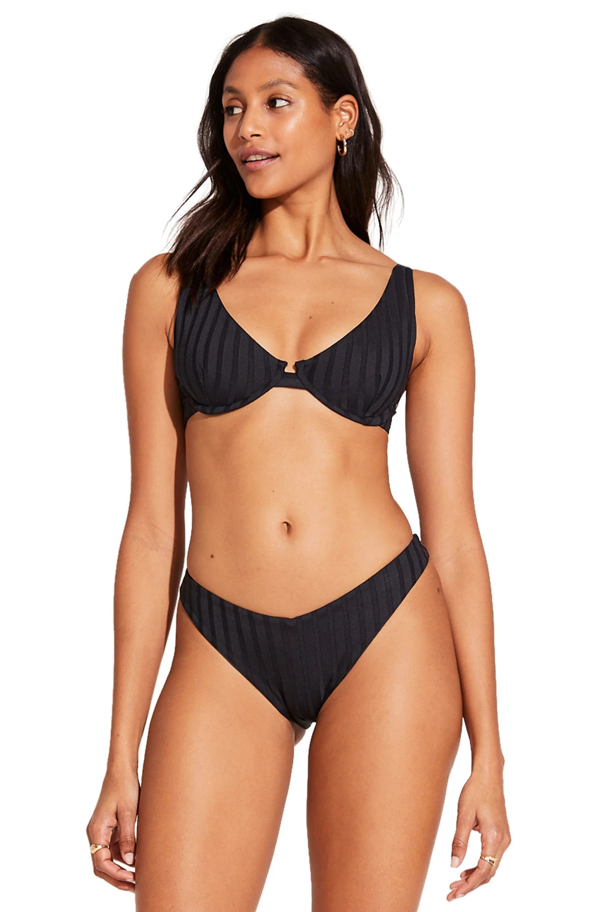 Black Textured Wired Bikini Top, Women