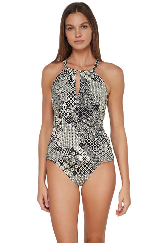 VENICE SEAGRASS TEXTURE Mia High Neck X-Back Tankini Top