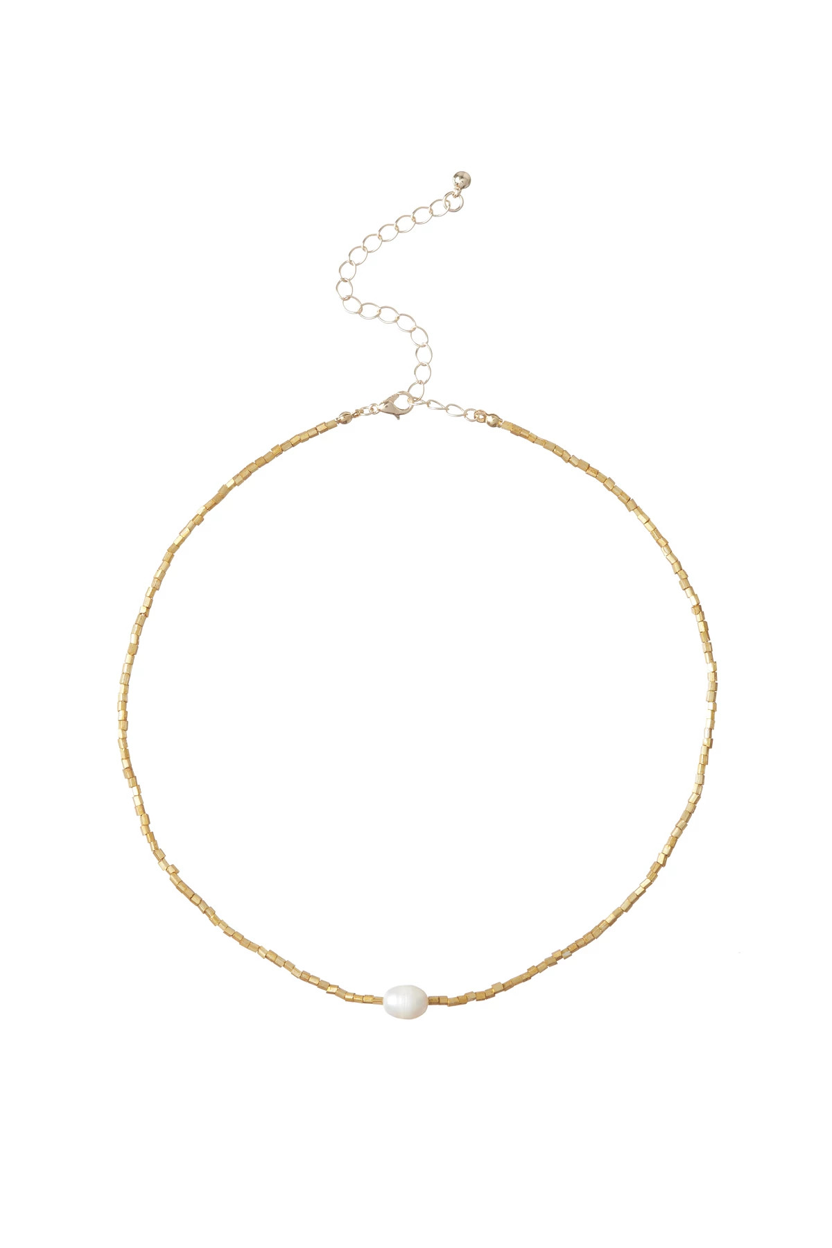 GOLD Beaded Pearl Necklace image number 1