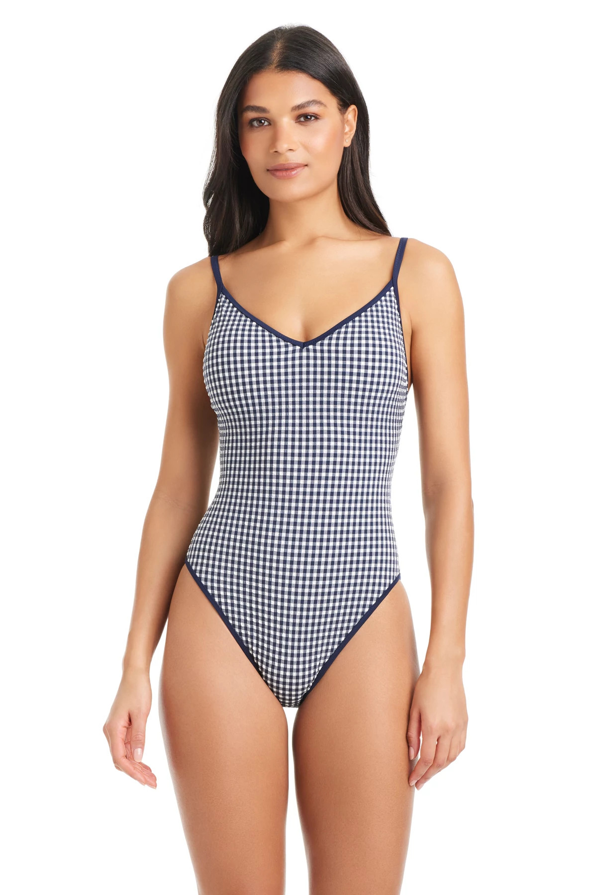 NAVY MOOD Gingham Strappy Back One Piece Swimsuit image number 1