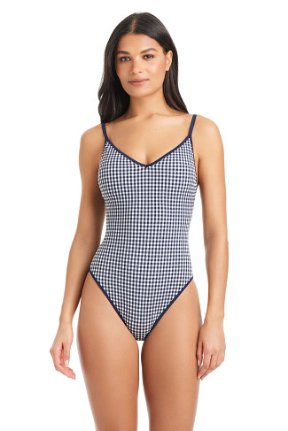 NAVY MOOD Gingham Strappy Back One Piece Swimsuit