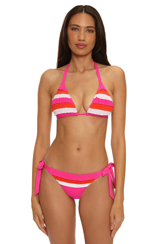 STRAWBERRY/TANGELO/WHITE Flamingo Stripe Triangle Bikini Top
