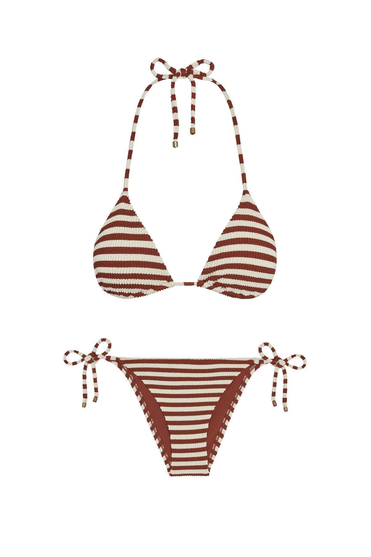 RED OCHRE STRIPE Elle Textured Brazilian Bikini Bottom image number 3