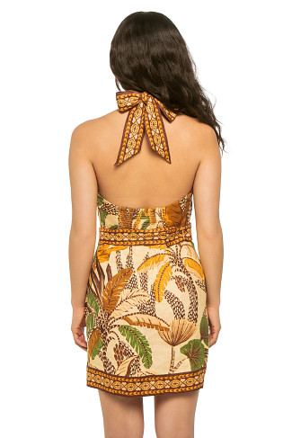 FOLIAGE SKETCH SAND Foliage Sketch Linen Mini Dress