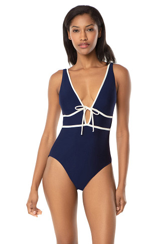 NAVY/IVORY Plunge One Piece Swimsuit