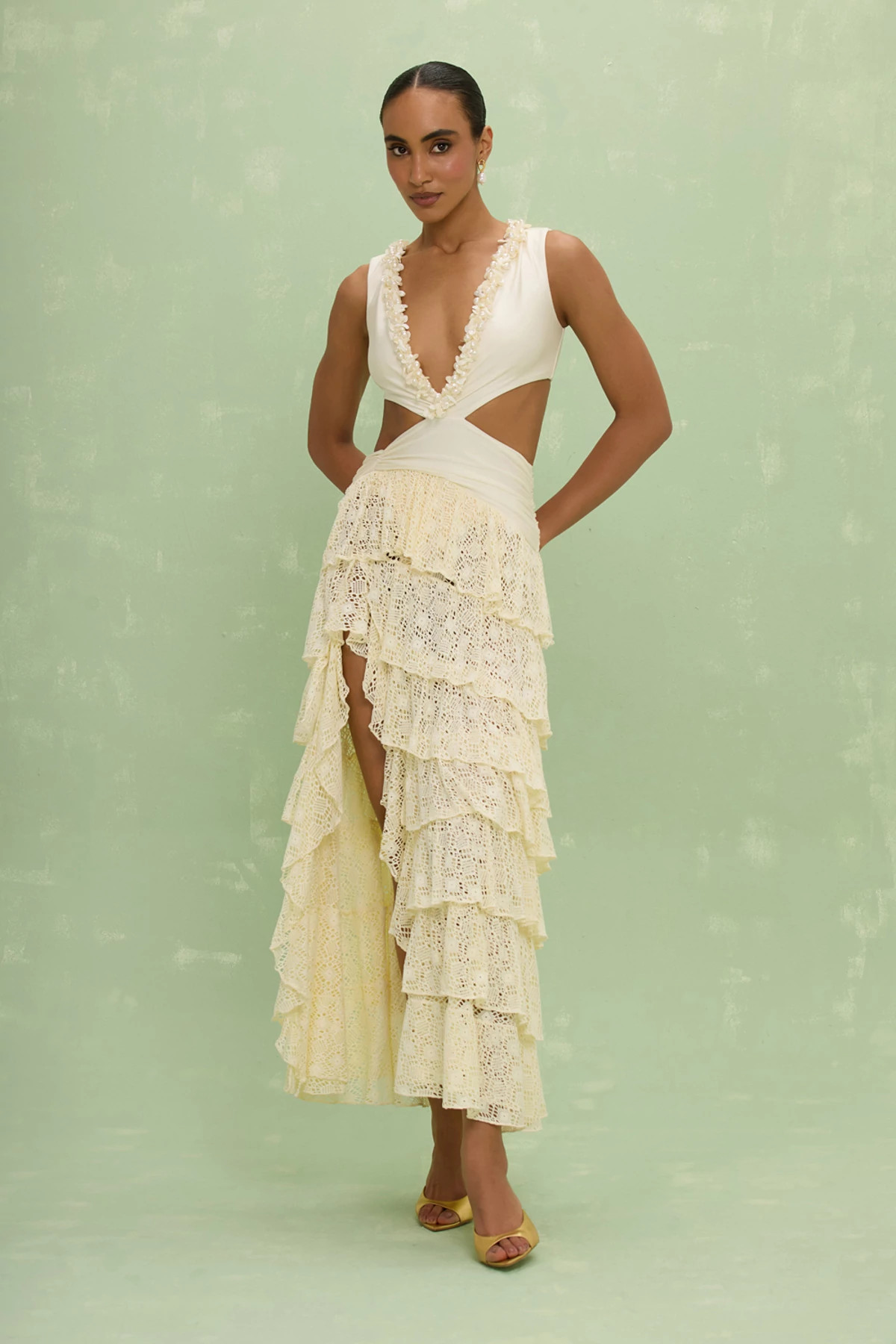 OFF WHITE Martina Plunge Maxi Dress image number 3