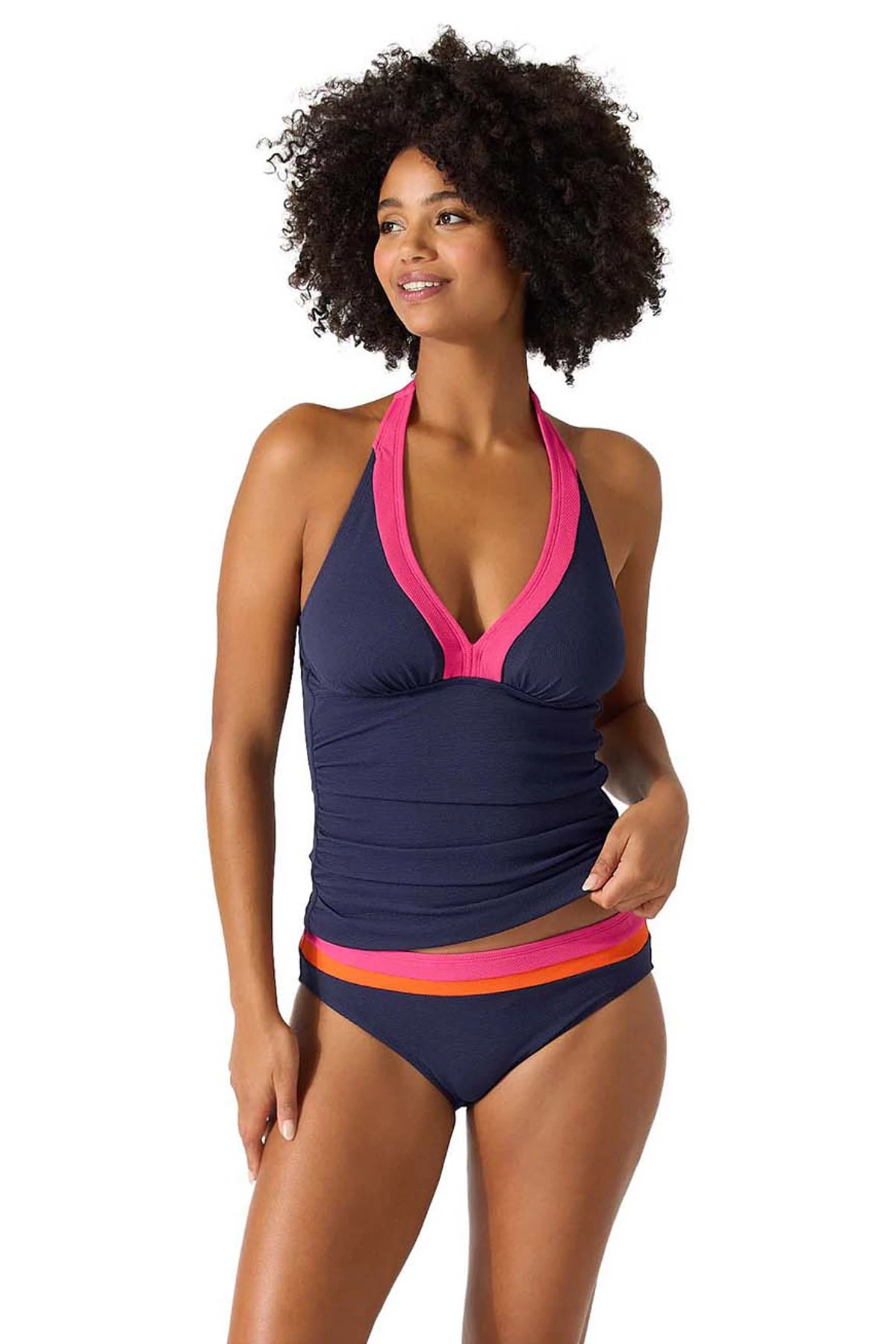 PASSION PINK Color Block Halter Tankini Top image number 1