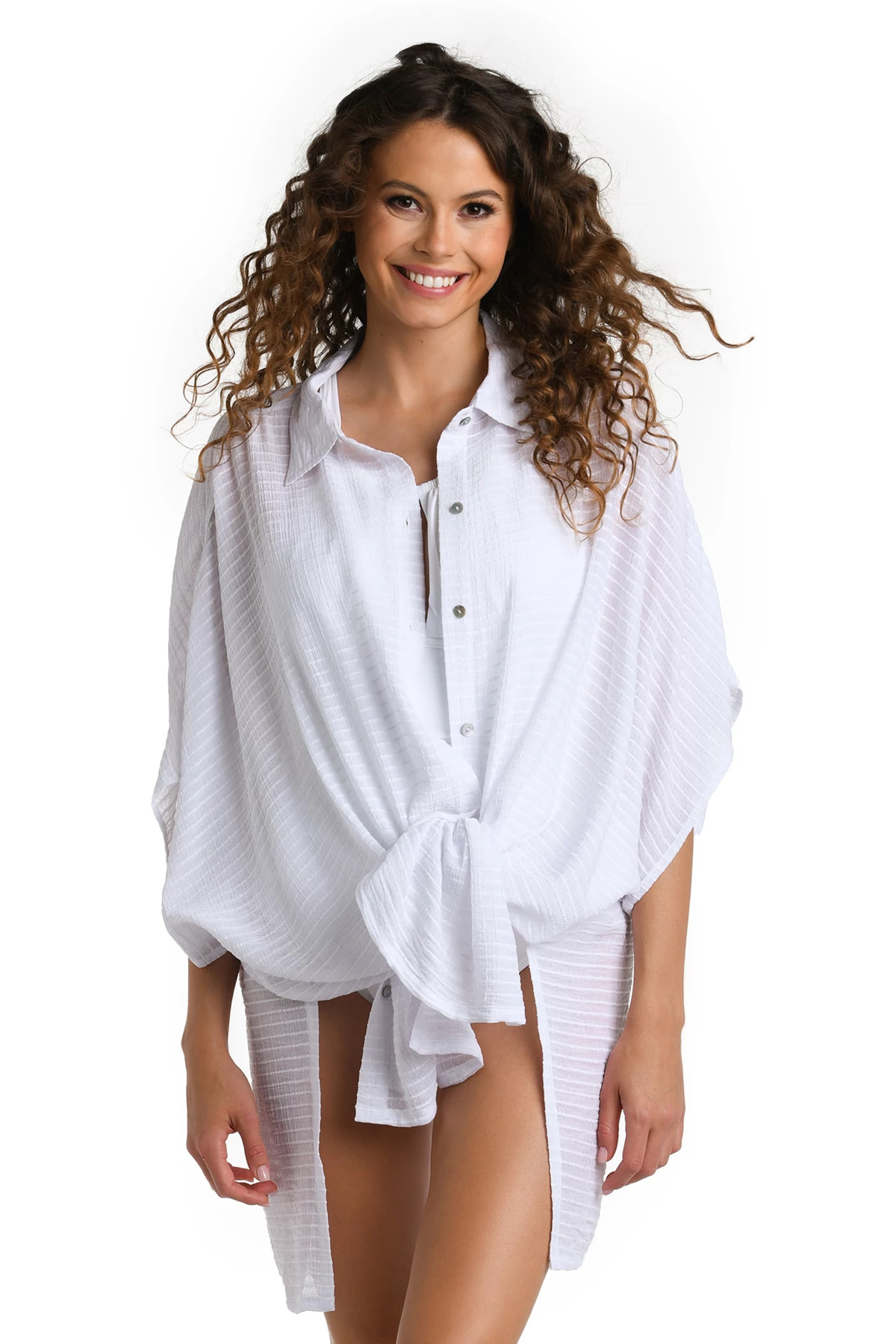 WHITE Convertible Shirt Dress image number 1