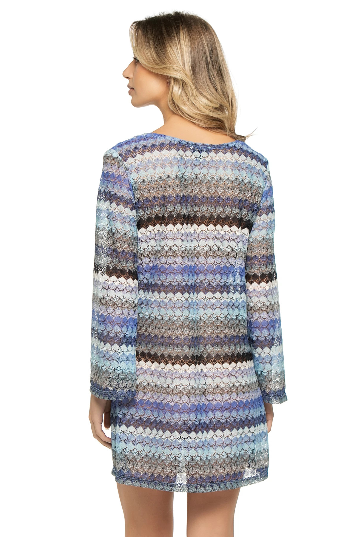 BLUE MULTI Long Sleeve Crochet Tunic image number 2