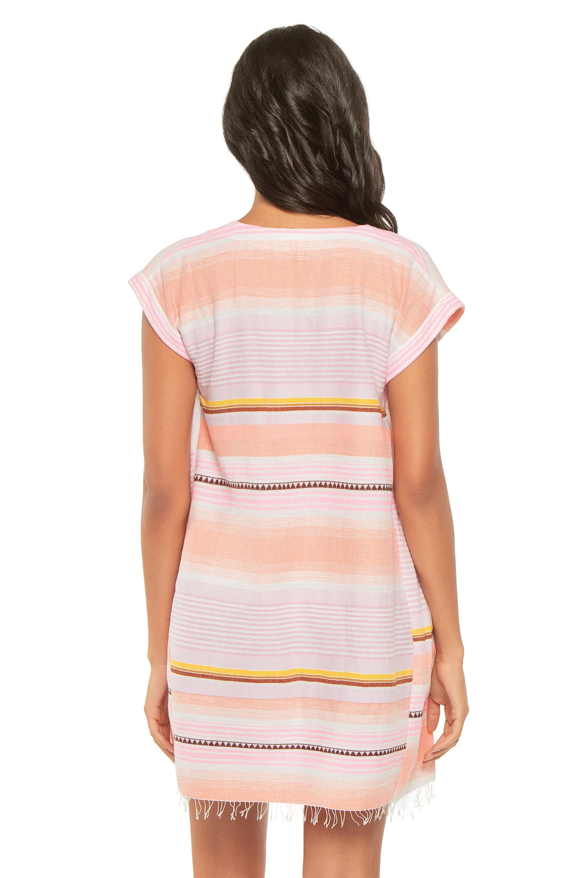 KIREMITI PINK Elina Split Neck Stripe Mini Caftan image number 2