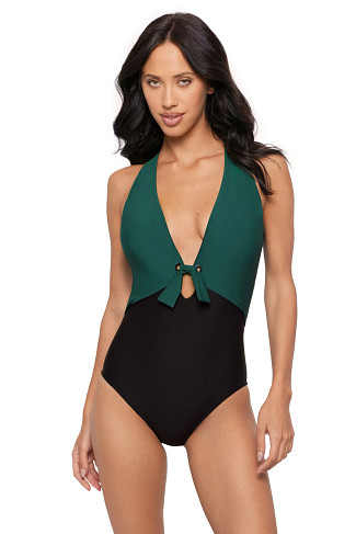 RACING GREEN Halle Plunge Tie Front One Piece Swimsuit