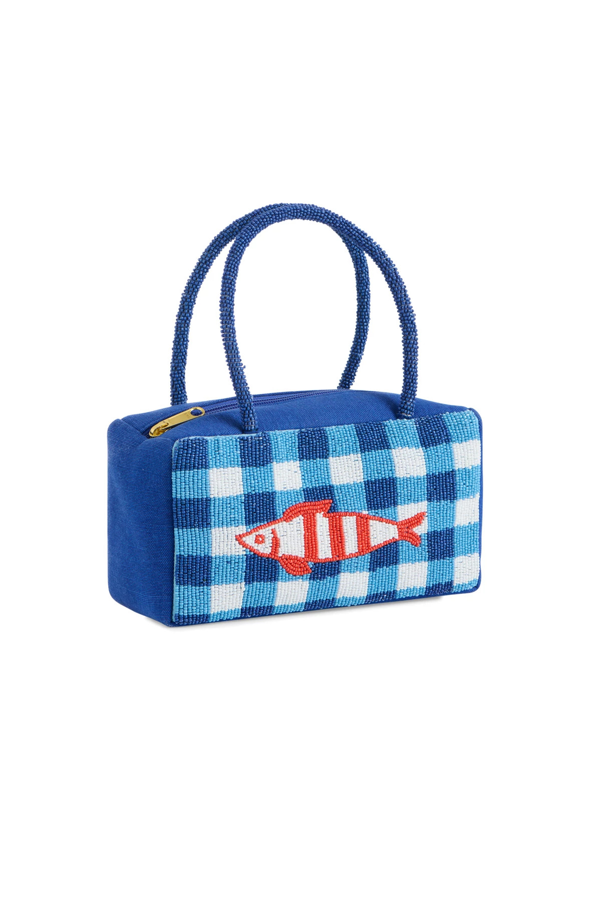 BLUE Beaded Fish Gingham Mini Tote image number 1