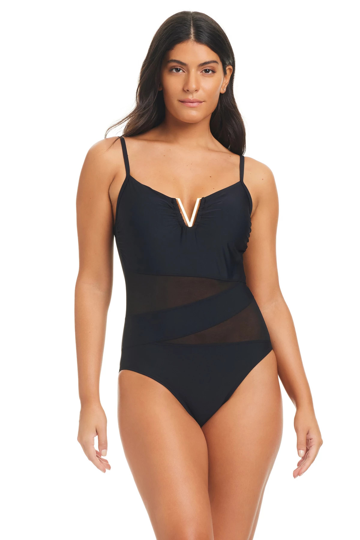 BLACK Maillot Mesh One Piece Swimsuit image number 1