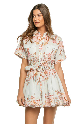 BLUE Floral Linen Blend Mini Dress