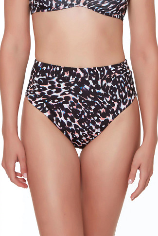 BLACK Leopard Banded High Waist Bikini Bottom