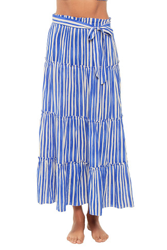 QEBA BLUE Sanaa Striped Tiered Maxi Skirt
