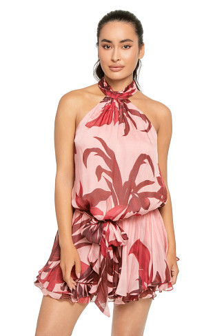 PINK BURGUNDY Hight Neck Mini Dress