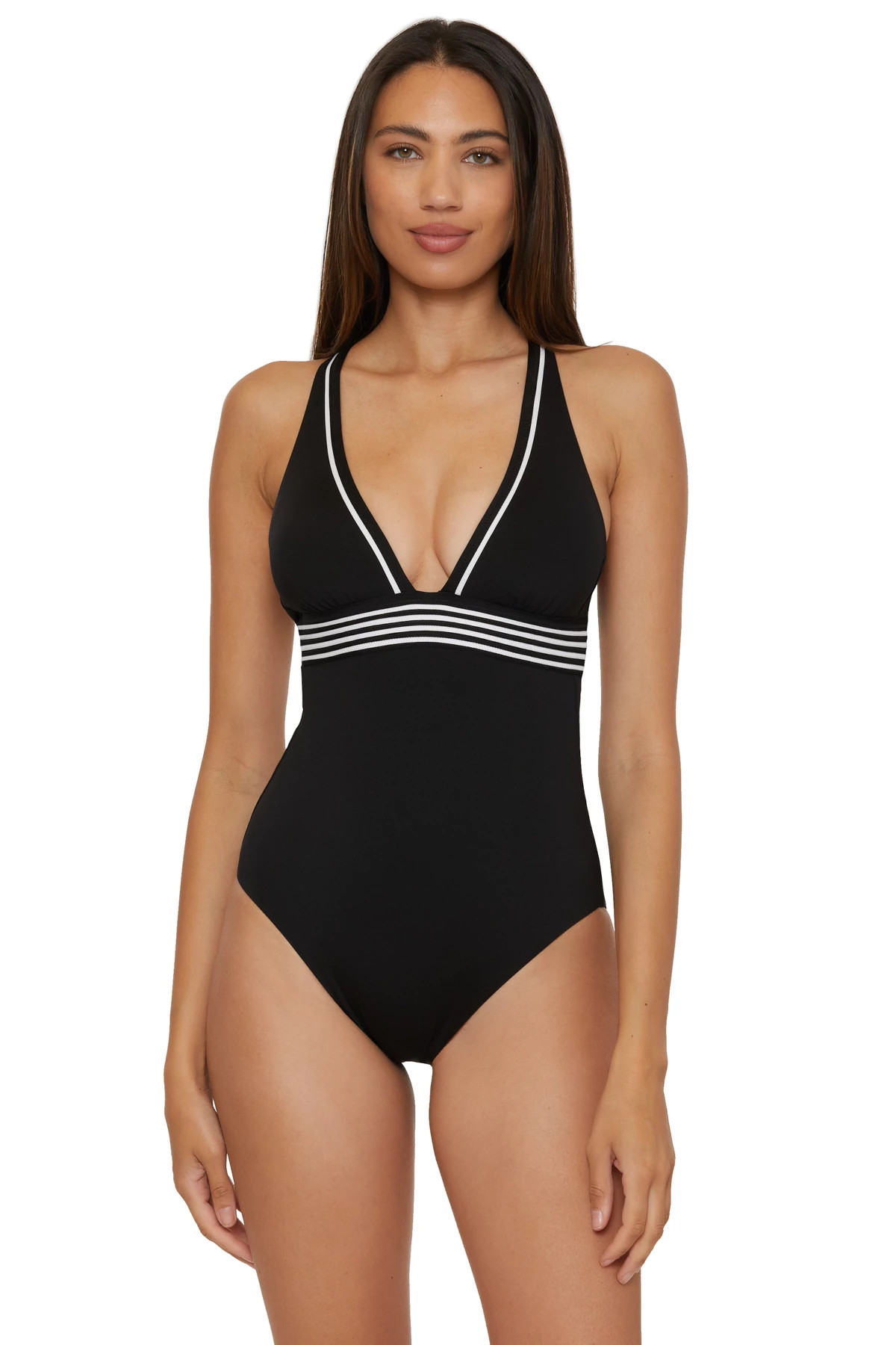 BLACK/WHITE Plunge One Piece Swimsuit image number 1