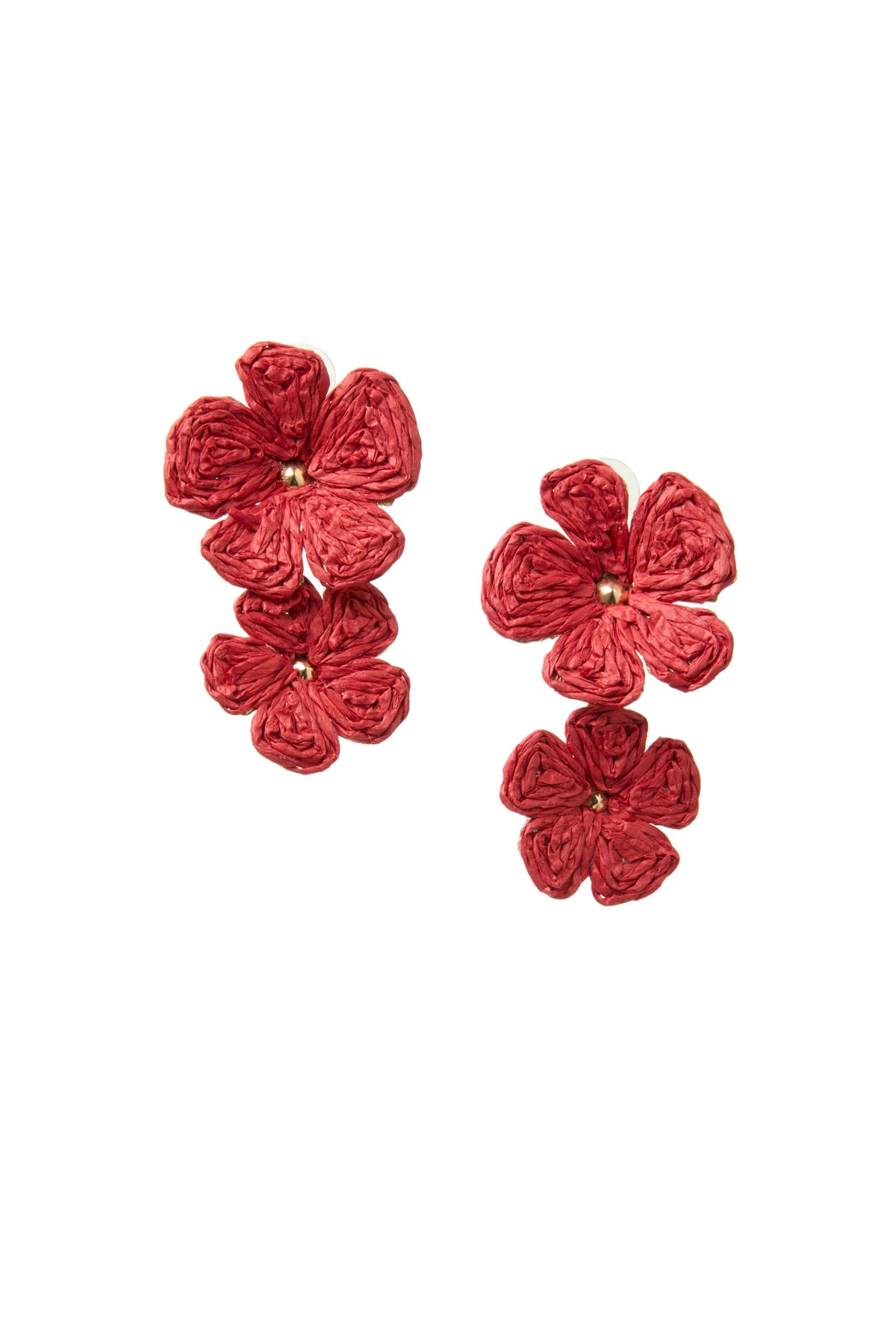 RED Floral Raffia Earrings image number 1