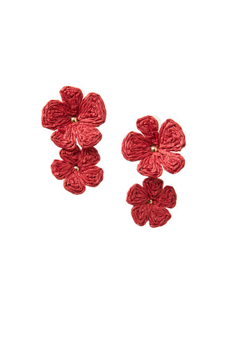RED Floral Raffia Earrings