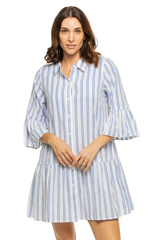 BEAMING BLUE Tiered Mini Shirt Dress