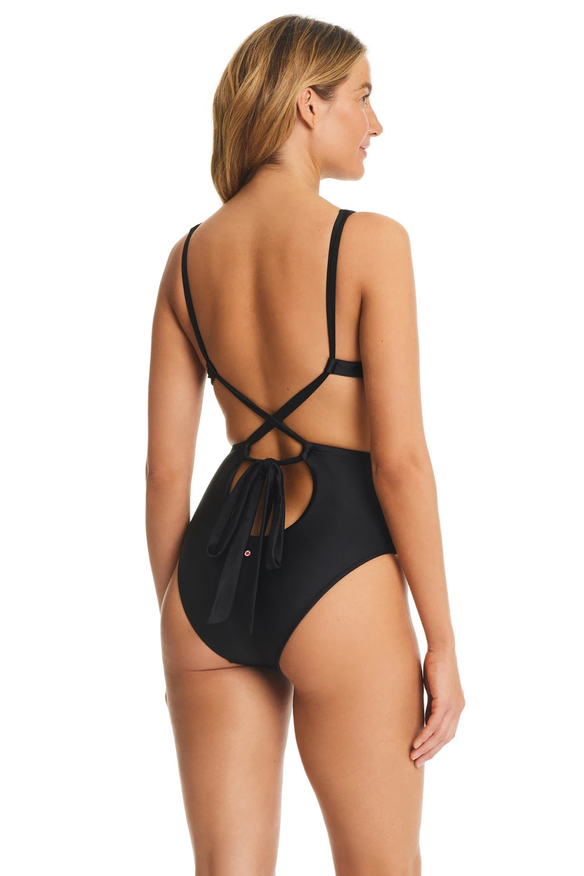 BLACK Strappy One Piece Swimsuit  image number 2