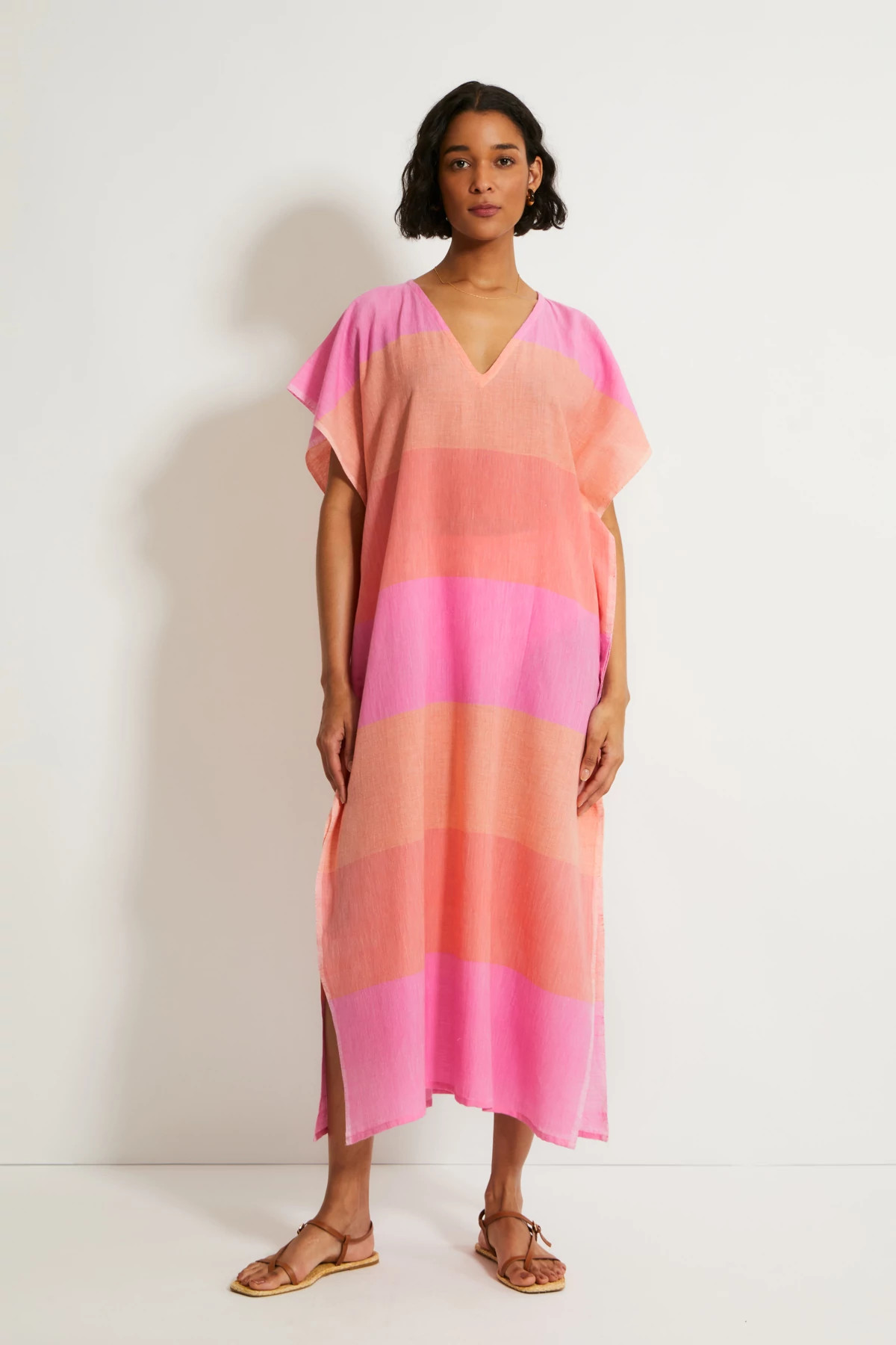 NEFAS PEACH Dalila V-Neck Caftan  image number 3