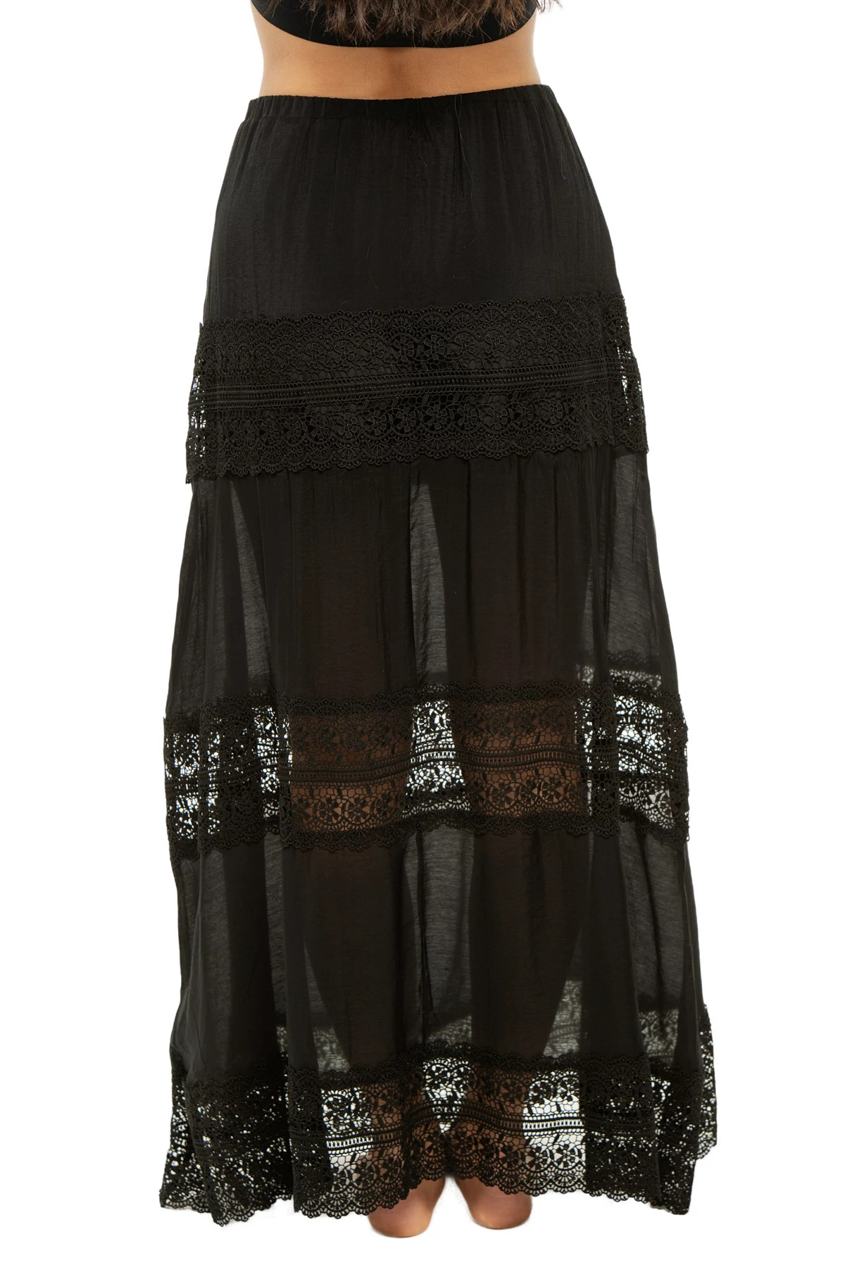 BLACK Lace Maxi Skirt image number 2