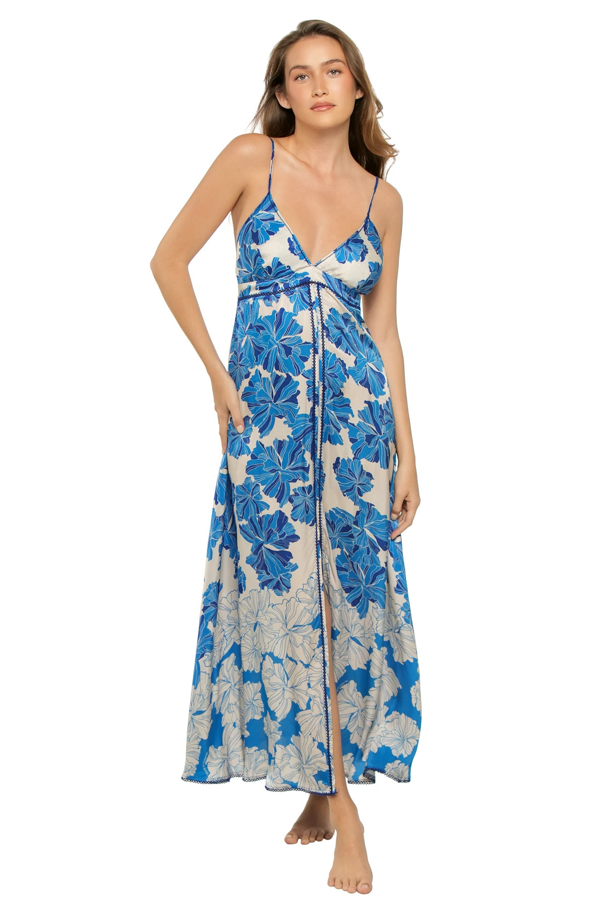 BLUE FLOWER BUNCH Denice Crochet Trim Maxi Dress image number 1