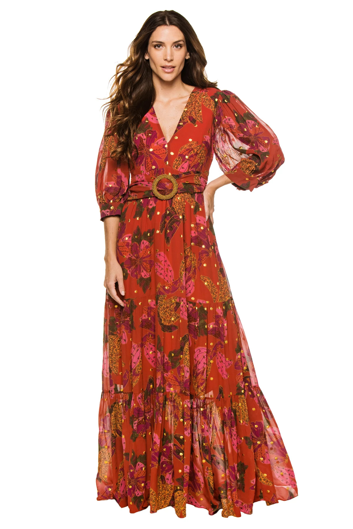 RED Banana Flowers Maxi Dress image number 1