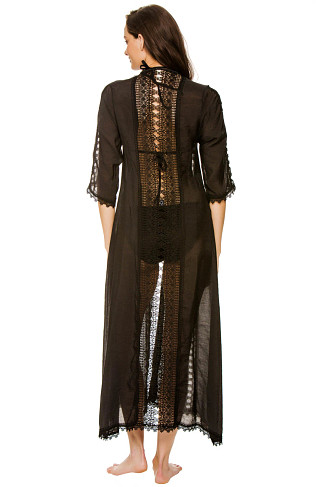 BLACK Crochet Long Cover Kimono