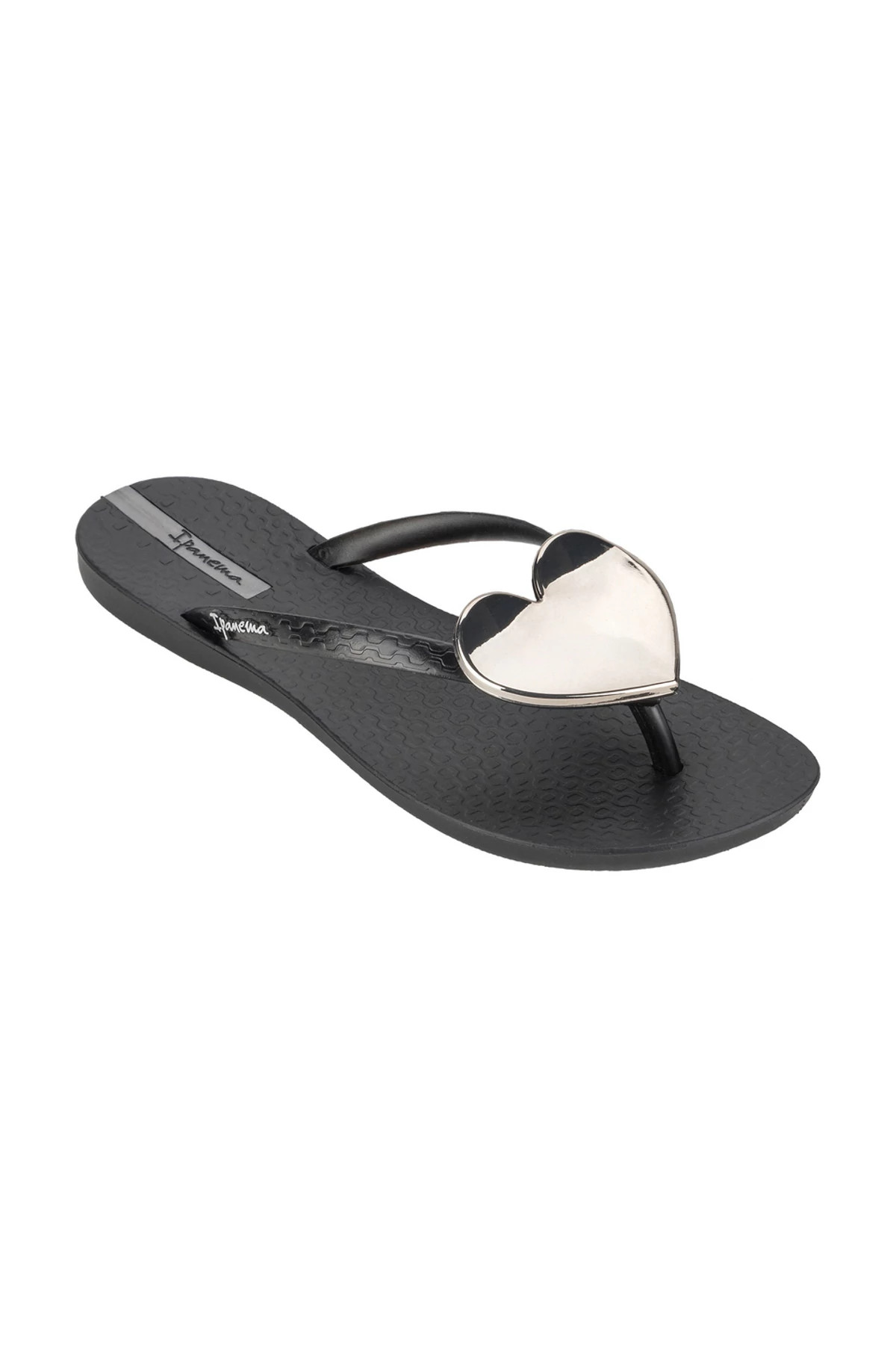 BLACK Bold Heart Flip Flops image number 2