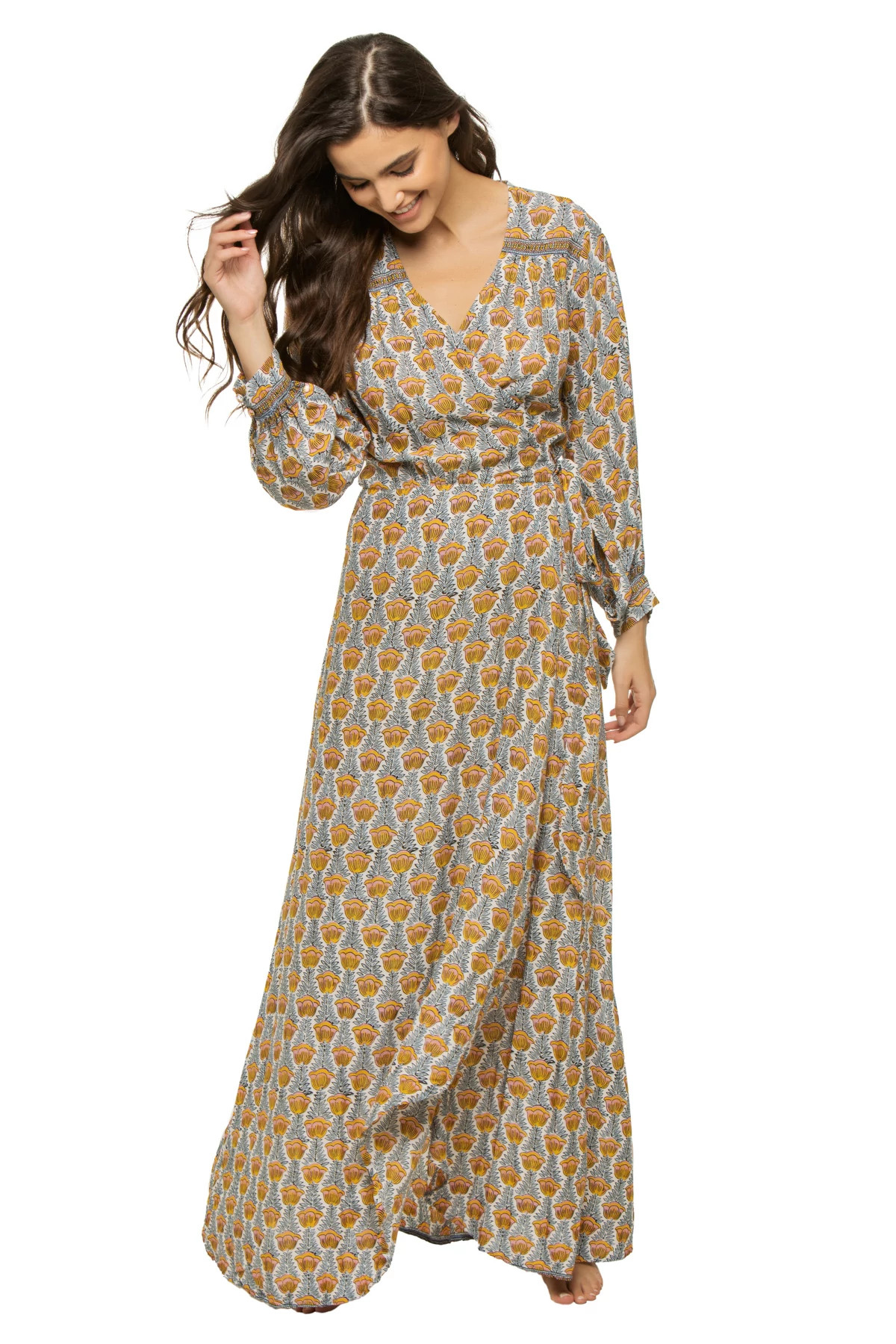 TULIP PRINT FRENCH BLUE Kate Wrap Maxi Dress image number 1