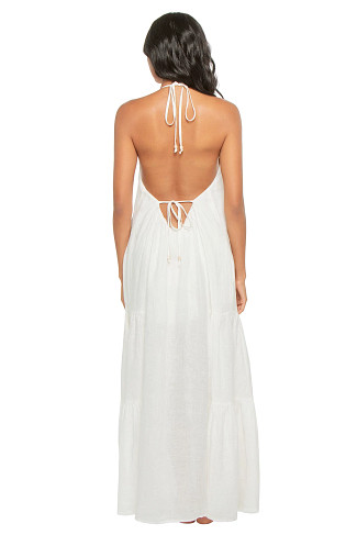 WHITE Linen Tiered Halter Maxi Dress