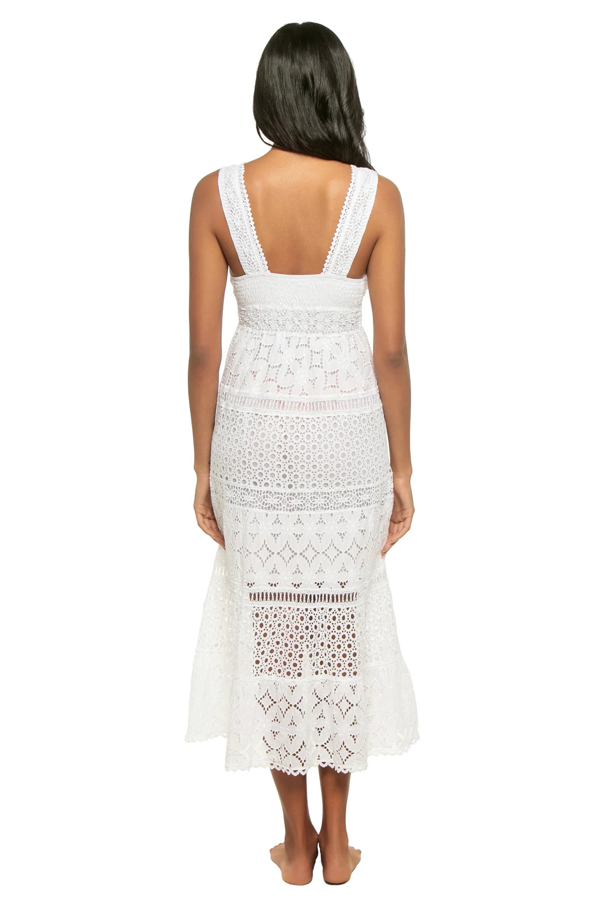 WHITE/WHITE Alpinia Crochet-Inspired Lace Midi Dress image number 2
