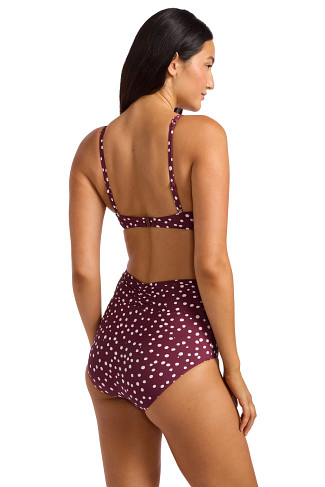 DARK BURGUNDY Dot Print Balconette Bikini Top