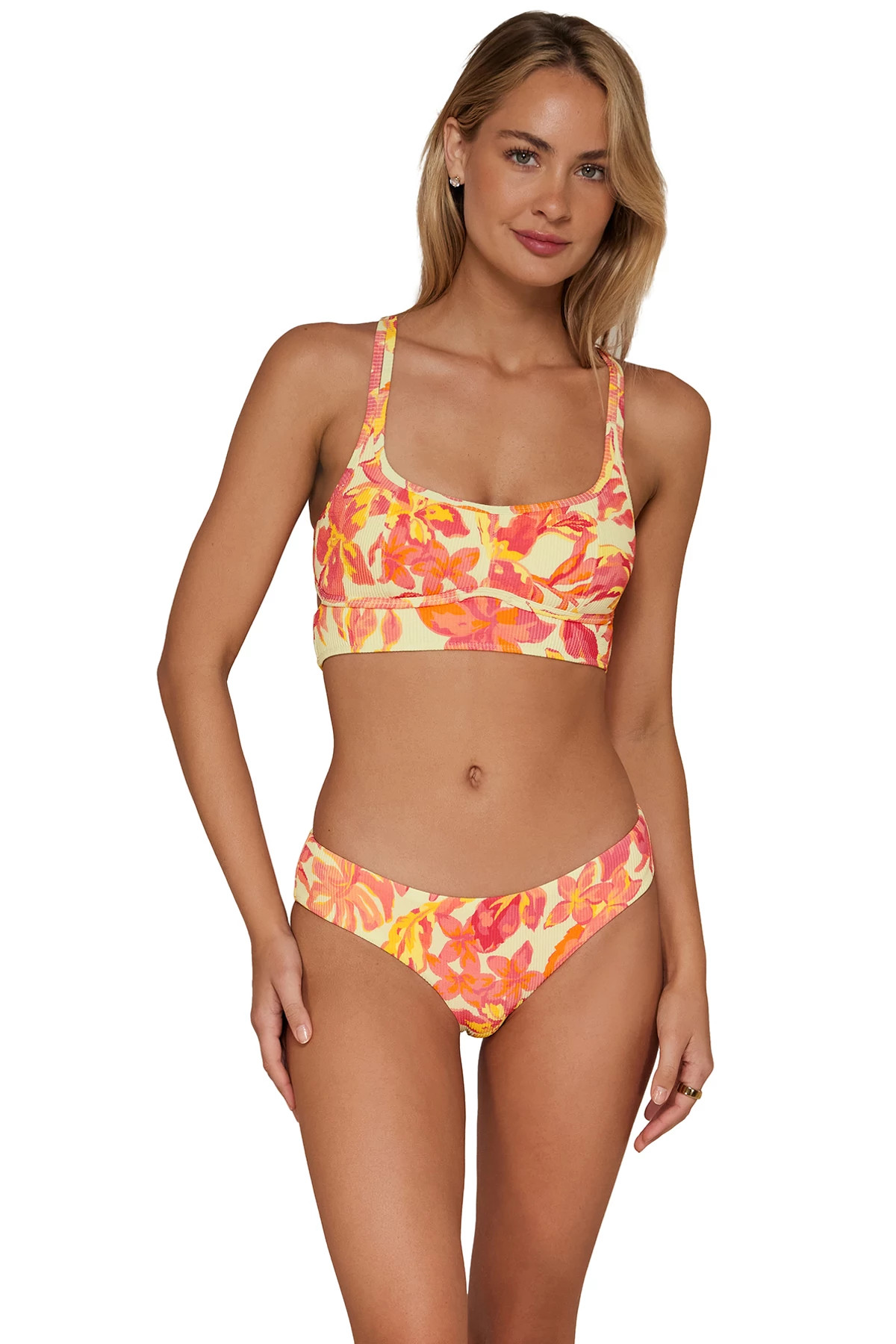 ISLAND CORAL CRINKLE RIB Kaia Sporty Bralette Bikini Top image number 1