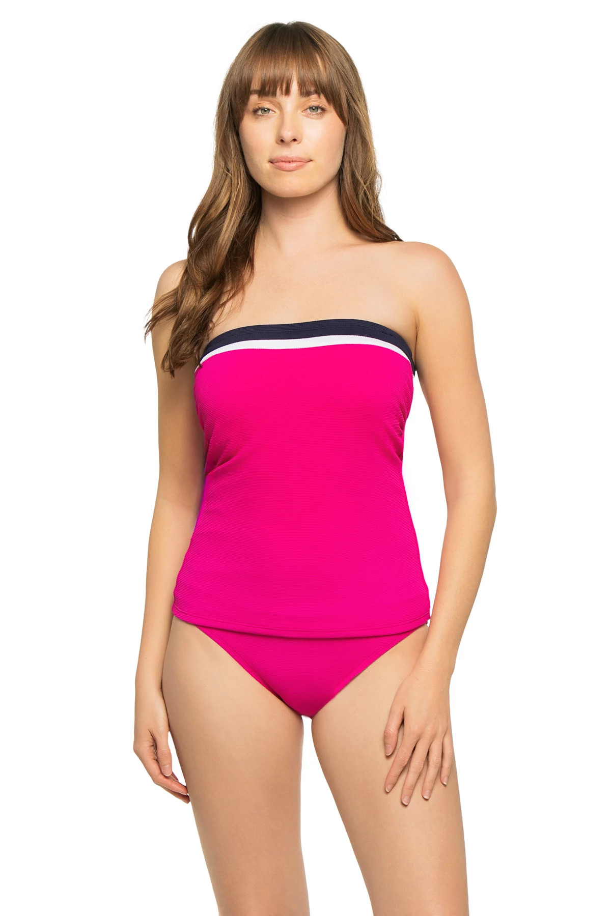 PINK MULTI Colorblock Molded Bandeau Tankini Top image number 1