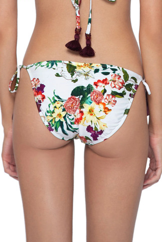 SUMMER HIBISCUS Floral Embroidered Tie Side Hipster Bikini Bottom