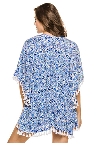 CAPRI BLUE Printed Fringe Kimono
