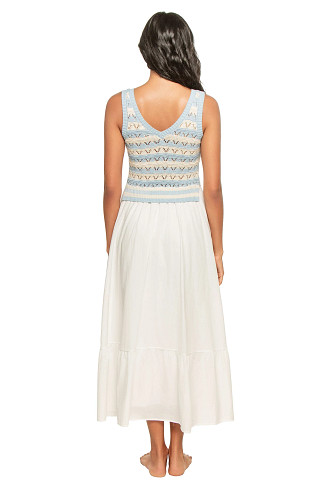 WHITE/BLUE STRIPE Crochet Top Ruffle Hem Maxi Dress