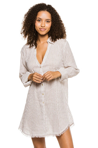 GRAY/IVORY Metallic Stripe Button Down Shirt Dress