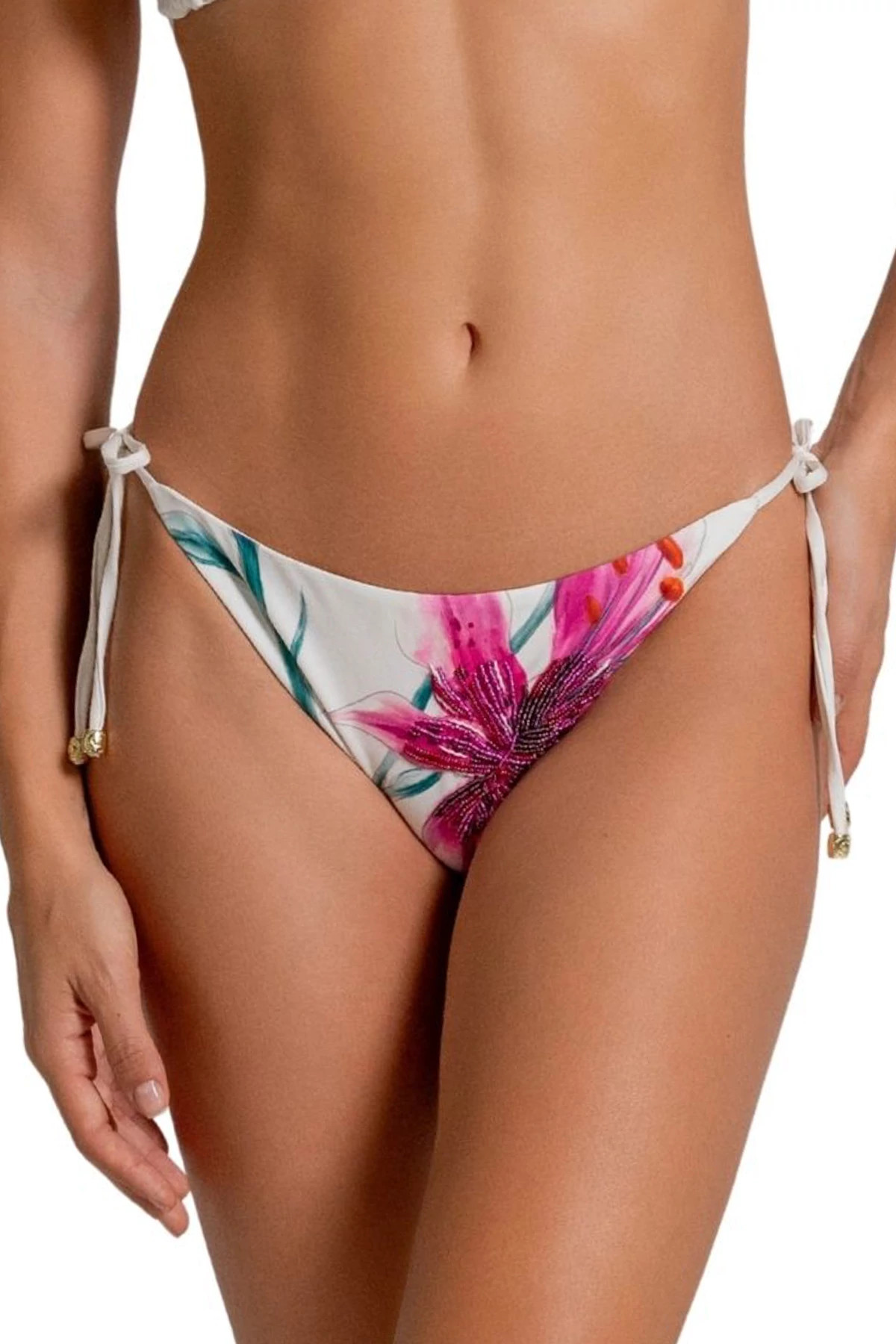 MULTI Orchid Beaded Tie Side Bikini Bottom image number 1