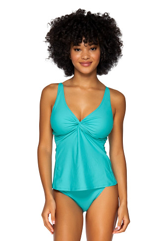SEASIDE AQUA Forever Over The Shoulder Tankini Top (D+ Cup)