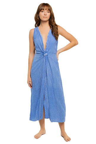 WASHED BLUE Twist Front Midi Dress